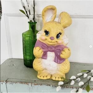Vintage Yellow Bunny Rabbit Blow Mold Bank Russ Berrie Hard Plastic 1975